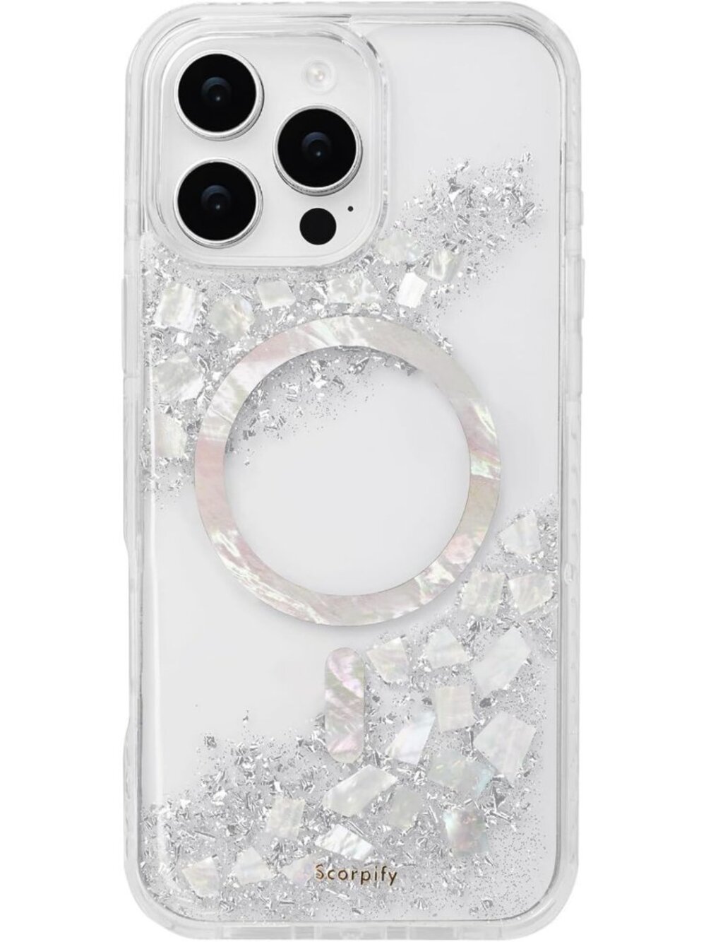 Cute Clear iPhone 15 Pro Max Case with MagSafe, Glitter Sparkle & Pearl Luster